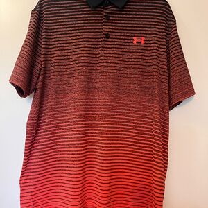 LG Men's Black and Orange Striped Golf Polo Shirt